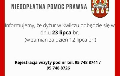 Zdjęcie do Zmiana terminu dyżuru prawnika świadczącego bezpłatne porady prawne w ramach nieodpłatnej pomocy prawnej