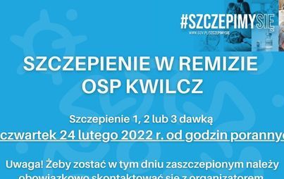 Zdjęcie do Szczepienia przeciwko COVID-19 - 24 lutego br. w Kwilczu