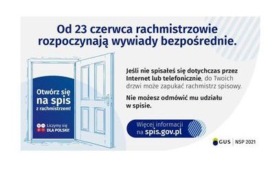 Zdjęcie do NSP 2021: Od 23 czerwca br. rachmistrzowie spisowi rozpoczną wywiady bezpośrednie