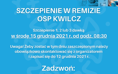 Zdjęcie do Szczepienia przeciwko COVID-19 - 15 grudnia w Kwilczu