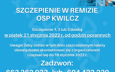 Zdjęcie do Szczepienia przeciwko COVID-19 - 21 stycznia w Kwilczu